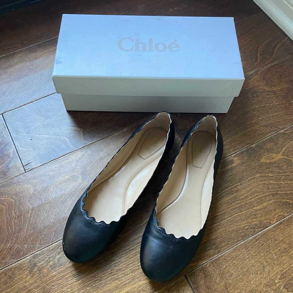 Chloe Lauren Scalloped Leather Ballet Flats - Size 38.5